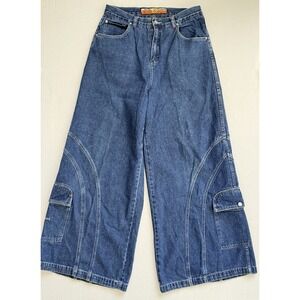 Vintage Y2K Kik Girl Zen Construction Baggy Wide Leg Cargo Jeans 13 Rave Skater